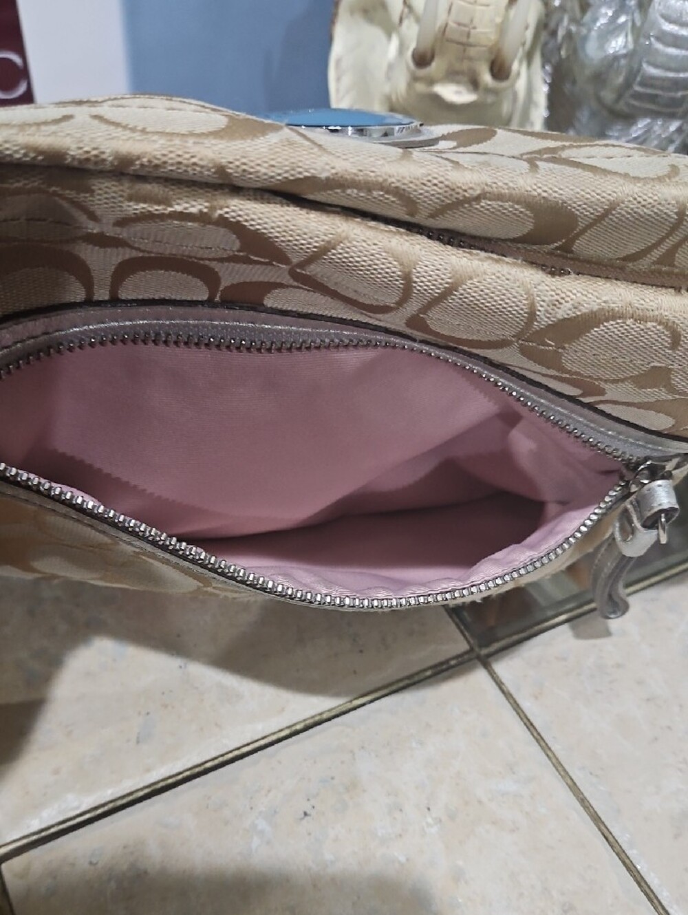 Coach F17441 Khaki Signature Canvas Crossbody with Color Block - Picture 9 of 14